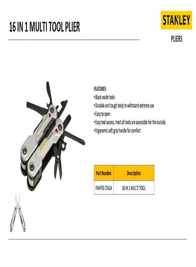 Stanley - FatMax أداة ستانلي فاتماكس FMHT0-72414 متعددة الاستخدامات 16 في 1، بمقبض ثنائي المادة، متينة وقوية - تتضمن كماشة، شفرات، مقص، مبرد، مفكات براغي، حلقة تعليق، مسطرة وفتاحة زجاجات/علب - Image 5